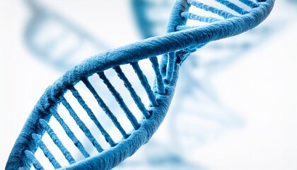 A blue DNA strand is shown in a white background 