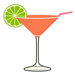 Vibrant illustration of cocktail in martini glass with lime slice garnish and pink straw, evoking refreshing and tropical vibe