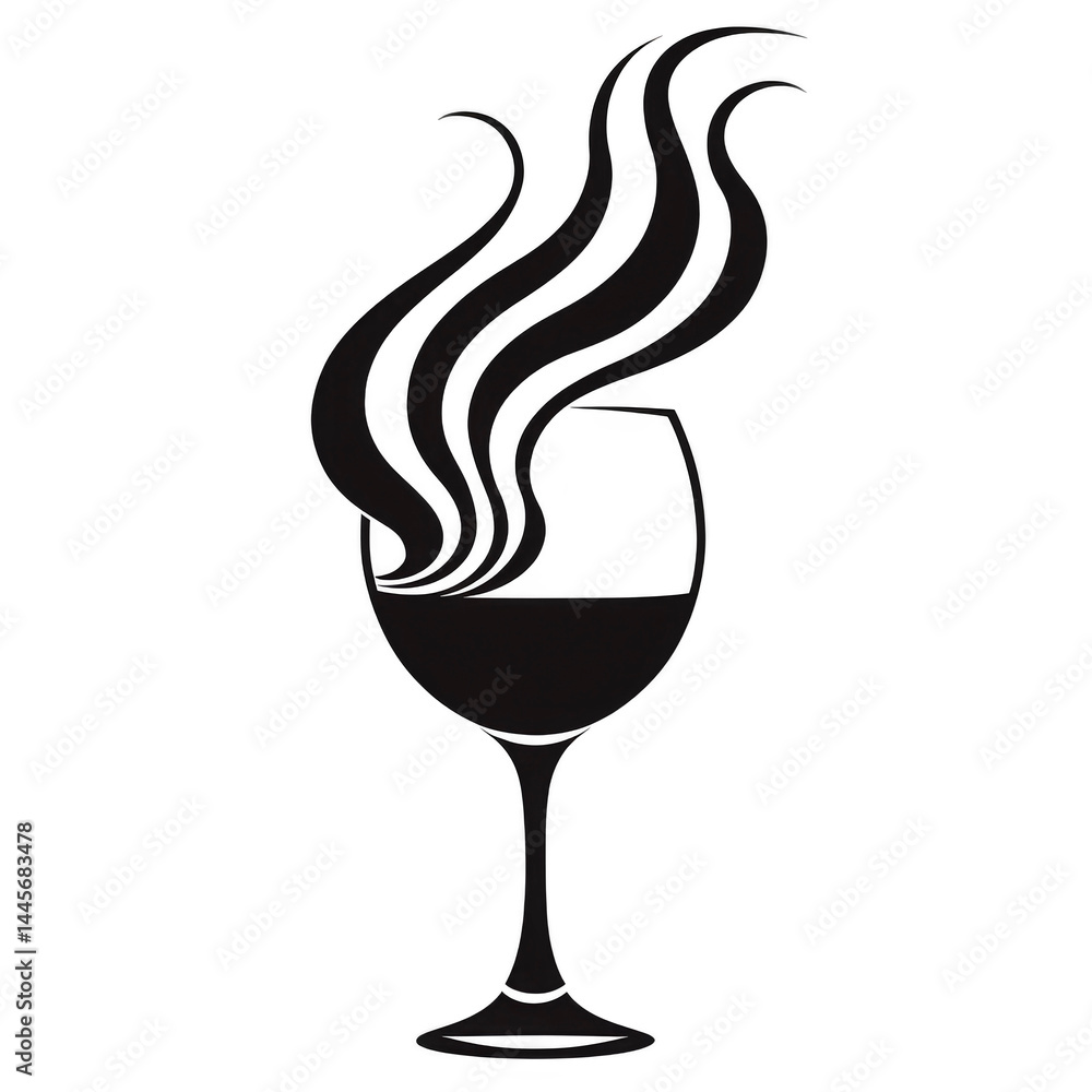 Poster stylized illustration of wine glass with swirling steam rising from it, creating elegant and artisti
