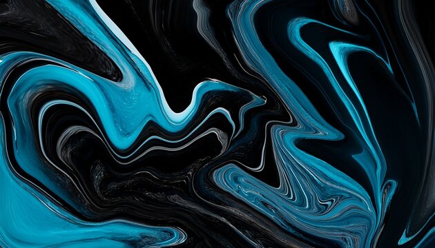 Abstract 4k wallpaper. Liquid fluid, black dark marble, obsidian, with blue, aqua, teal ripp