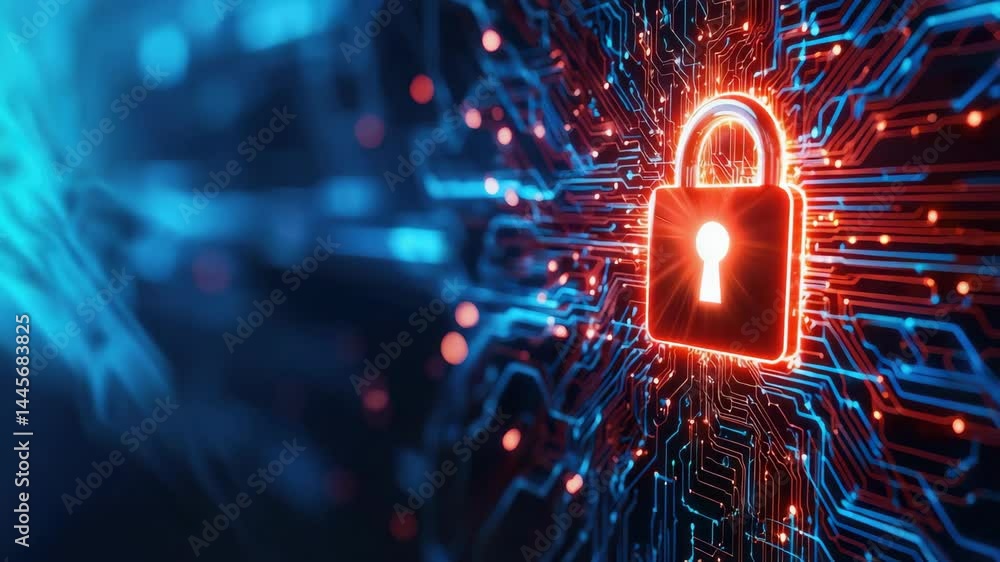 Aufkleber a digital padlock symbolizing cybersecurity on a glowing data network background.