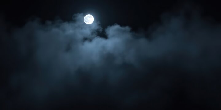 Full moon shining through a dark, brooding sky filled with heavy clouds