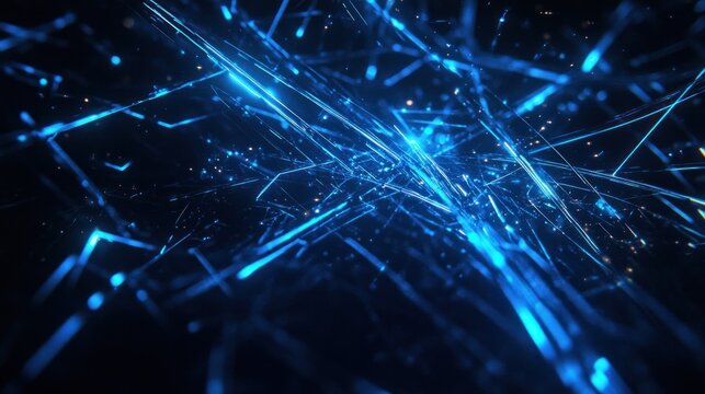 Abstract digital blue lines intersecting across a dark background space