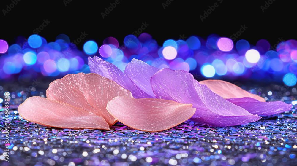Poster delicate flower resting on a shimmering glitter background creating a beautiful and captivating visu