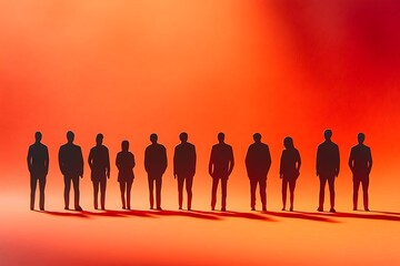 Fototapeta premium Teamwork Silhouettes Standing Side by Side on Red Background