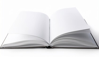 Fototapeta premium An open book with blank pages on a white background 