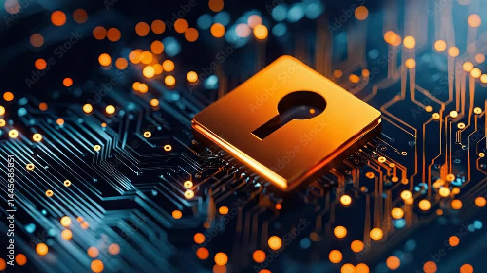 Aufkleber a metallic padlock on a circuit board symbolizing digital security and encryption.