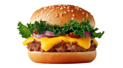 Classic Cheeseburger: A mouthwatering cheeseburger with juicy patty, melted cheese, crisp lettuce, fresh onion, and tangy ketchup, ready to satisfy your cravings.