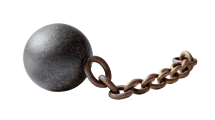 Ball and Chain: A compelling shot showcases a weathered ball and chain, symbolizing the weight of confinement, oppression, and historical struggle.