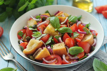 Panzanella salad, traditional dish of Italian cuisine