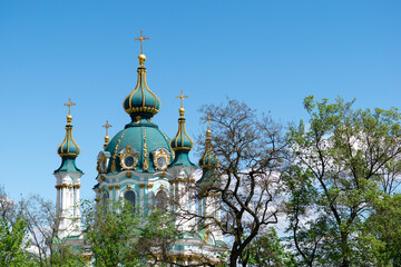 An ancient Orthodox Christian cathedral in the center of Kyiv. St. Andrew's Church