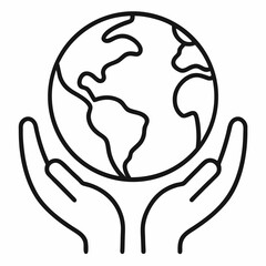 earth in hands outline icon on white background
