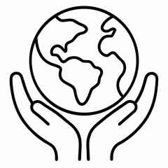 earth in hands outline icon on white background