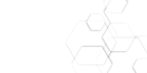 Fototapeta premium Abstract white background with hexagons on transparent and seamless pattern in vector design. Geometric 3d texture illustration. Abstract hexagonal concept technology, banner and wallpaper background.
