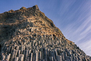 Reynisfjara black sand beach and basalt column mountain (South Iceland)