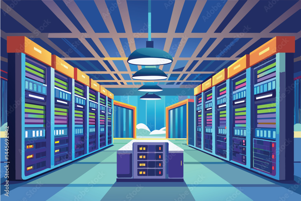 Aufkleber a well-organized data center features rows of illuminated server racks and vibrant technology elemen