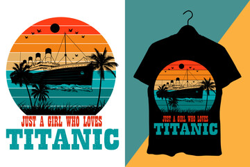Vintage Sunset Titanic Ship T-Shirt – Just a Girl Who Loves Titanic Graphic Tee for Women