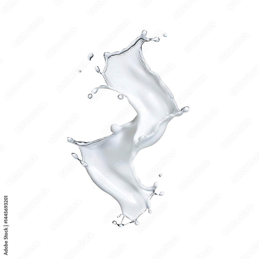 Poster dynamic splash of white liquid against transparency background, capturing fluid motion and energy of