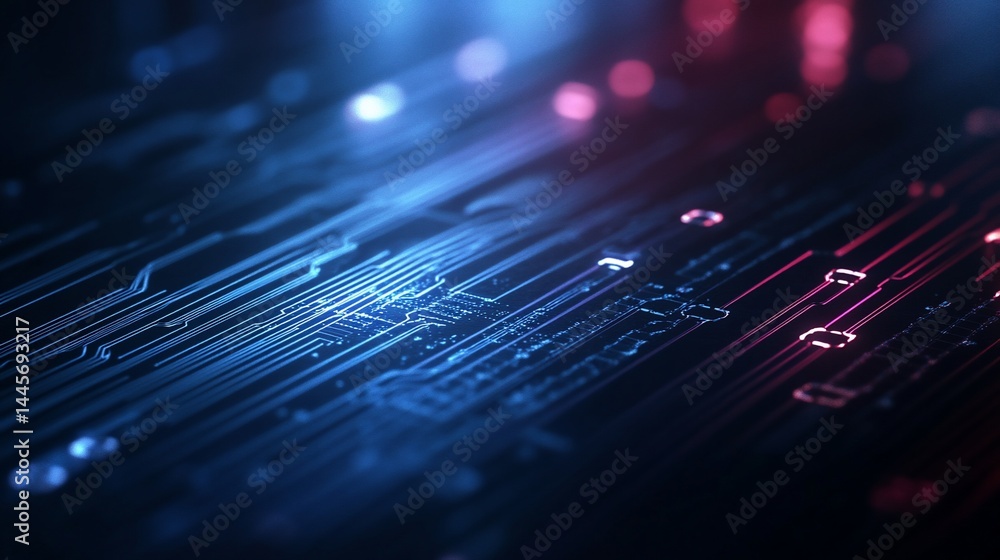 Poster futuristic technological pattern with vibrant illumination and circuit details