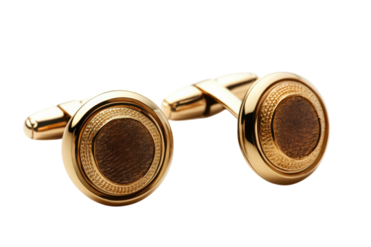 Elegant gold cufflinks detailed design luxurious feel bright background close up view