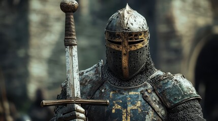 Knight Cross. Armoring the Knight: Warrior in Medieval Armor with Sword