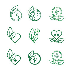 sustainable icon set. green energy vector. reuse, recycle, net zero, green energy, eco-friendly concept. Line design style