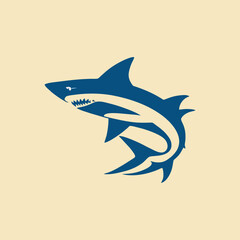 Minimalist shark logo icon depicting a stylized aquatic predator in flat vector design