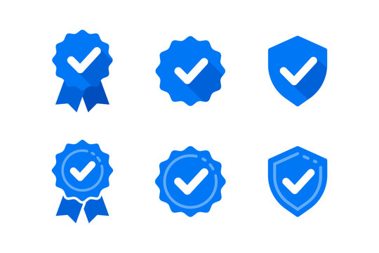 Verify verified label and icon vector set in blue color