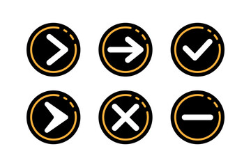 Arrow buttons and bullets symbol including arrows, a check mark, a cross, and a minus sign