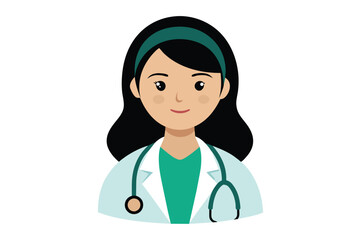 Fototapeta premium The illustration portrays a cheerful female doctor in a white coat with a stethoscope, showcasing a warm and approachable demeanor, perfect for representing healthcare.
