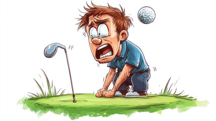 Stressed golfer near hole