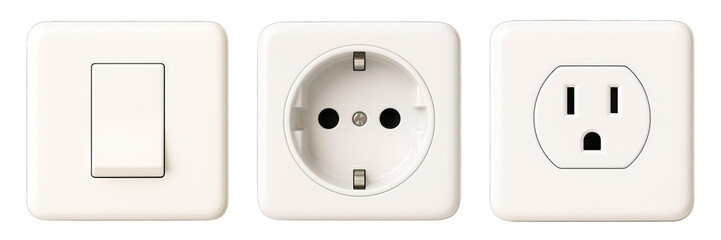 Electric Switch and Power Outlets Set Isolated on Transparent Background, generative ai