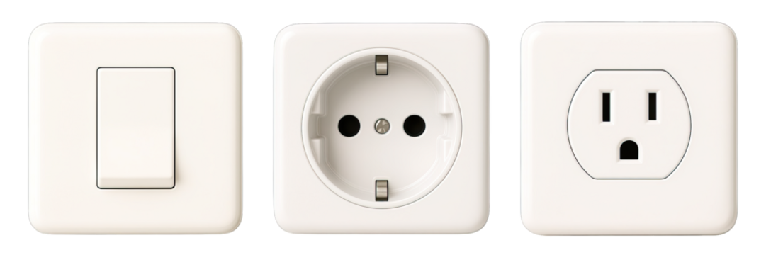 Electric Switch and Power Outlets Set Isolated on Transparent Background, generative ai