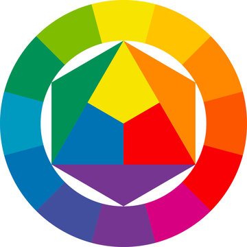 Color wheel with geometric primary shapes