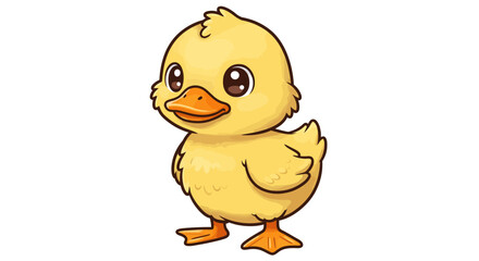 Fototapeta premium Charming Vector Illustration Of A Fluffy Yellow Cartoon Duckling Standing On A White Background