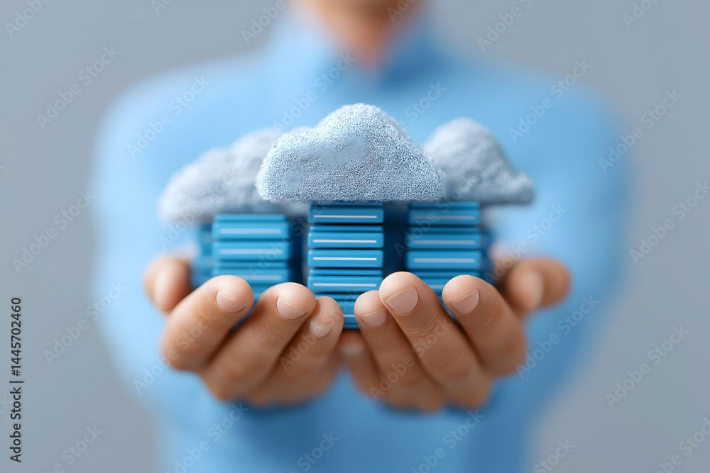 Aufkleber a person holds digital clouds and server stacks, symbolizing cloud computing and data storage soluti