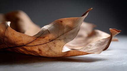 Fototapeta premium Dried Brown Leaf Close Up with Speckled Texture and Dramatic Lighting
