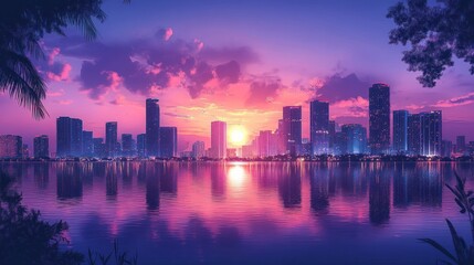 Obraz premium Sunset cityscape reflection