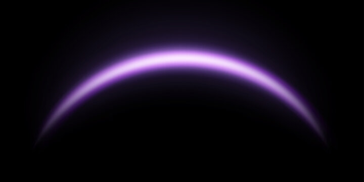 Purple magic arch with glowing particles, sunlight lens flare. Neon realistic energy flare arch. Abstract light effect on a black background. Vector illustration.