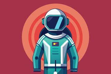 Fototapeta premium An astronaut in a striking teal suit poses confidently against a warm, circular gradient background, representing the excitement of space travel and exploration.