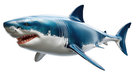 Fototapeta premium Great White Shark: Majestic great white shark swimming in the ocean, powerful predator, marine wildlife.