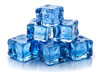Ice cubes in blue isolated on white background