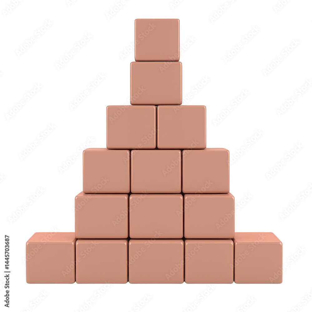 Poster pyramid of beige cubes is stacked symmetrically, creating geometric and minimalist design. arrangeme