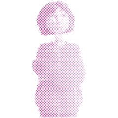 A woman is thinking or imagining an attractive target or discount offer in retro modern halftone cartoon