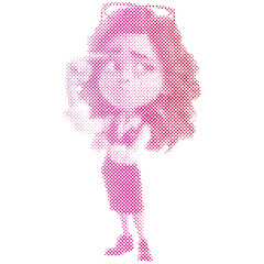 A woman is thinking or imagining an attractive target or discount offer in retro modern halftone cartoon