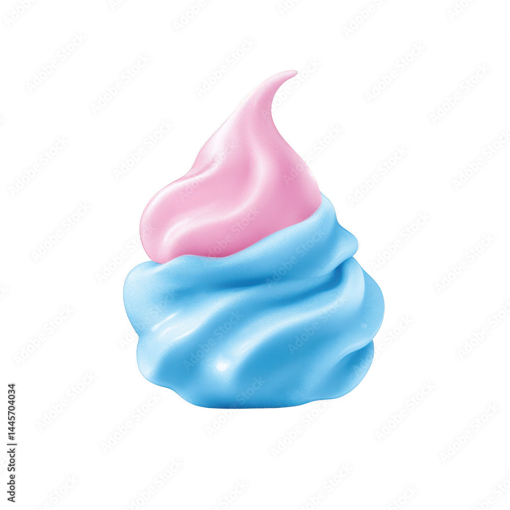 Poster swirl of pink and blue soft serve ice cream creates whimsical and playful appearance, evoking sense 