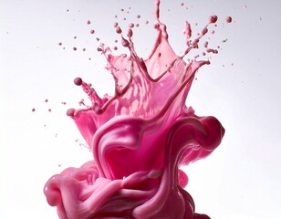vivid pink splash created by liquid in motion captured against a clean white background