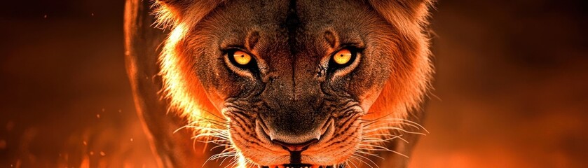 Obraz premium A large lion staring directly into the camera menacingly