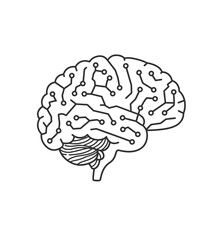 Line Art Brain with Circuitry Design
