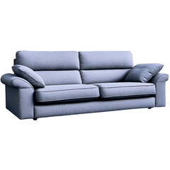 Fototapeta premium Comfortable modern upholstered sofa with plush cushions and curved armrests in a stylish contemporary living room setting